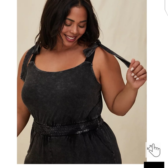 SOLD Torrid Black Mineral Wash Super Soft Jersey Knit Tie Strap Jumpsuit Sz 2 - Picture 4 of 16